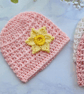 Crochet Newborn Baby Hat with Daffodil in Soft Peach - CLEARANCE