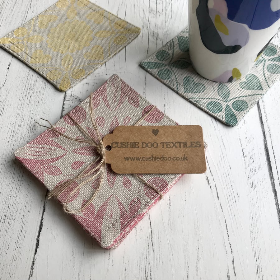 Hand Printed Linen Coaster Set