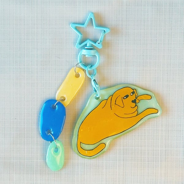 Take It Easy Dog – Handmade Original Pet Illustration Keyring