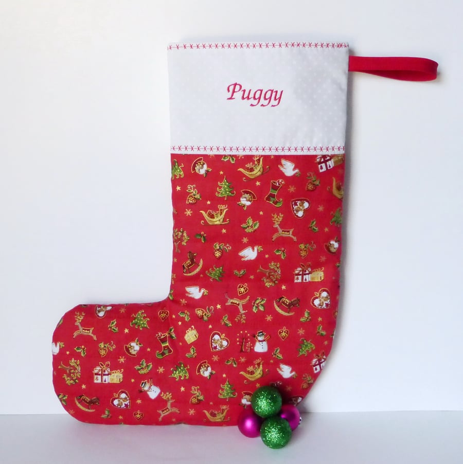 Personalised Christmas stocking, quilted