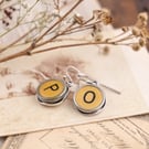Initial Earrings; Personalised Antique Typewriter Key Jewellery for a Writer