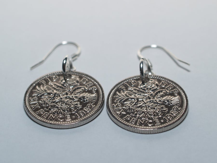 1965 56th birthday lucky sixpence earrings, 56th birthday gift, gift idea, gift 