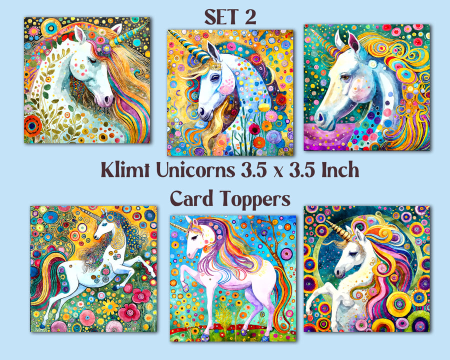 Klimt Unicorns Square Card Toppers for Card Making, Tags, Journals, Scrapbooks