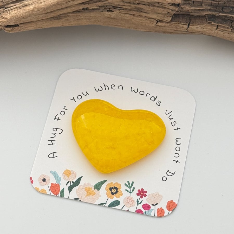 Yellow Fused Glass Pocket Heart