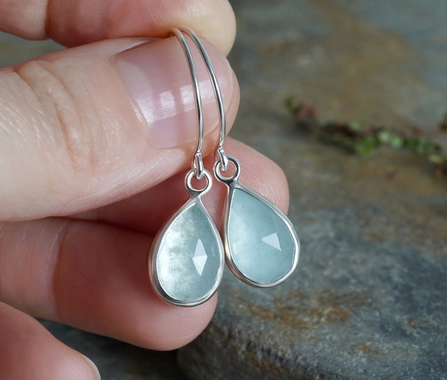 Aquamarine Dangle Earrings in Sterling Silver