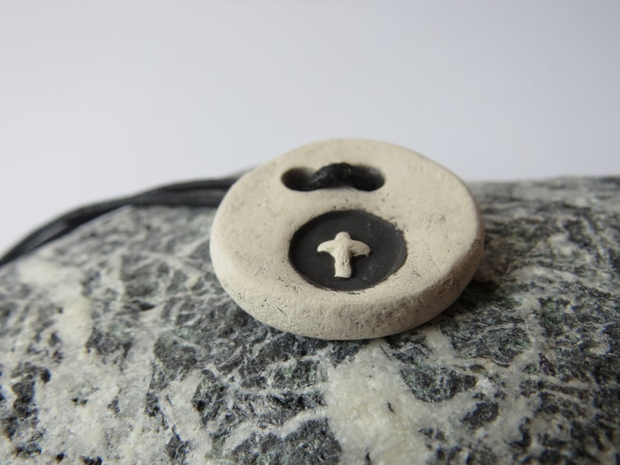 Small Black and White Cross Ceramic Necklace