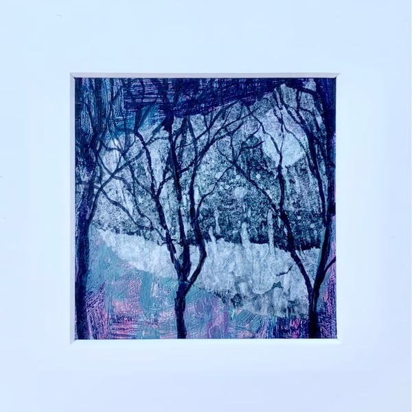 The Cold Moon, mounted original mixed media painting
