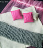 1:12 Scale Pink & Cream Dolls House Bedding Set With Knitted Grey Throw - Image 6