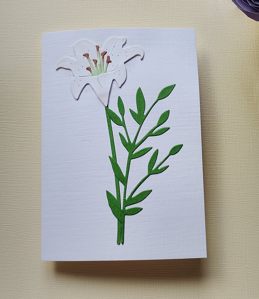 White Paper Lily - Flower Shop Moments, Blank Handmade Floral Card 