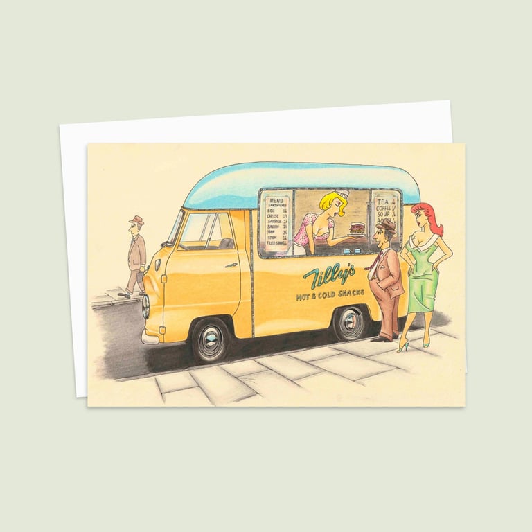 Mid Century Nostalgia Greeting Card: Hand Drawn Fifties Van (317)