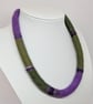 Felted cord necklace - shades of greens and purple
