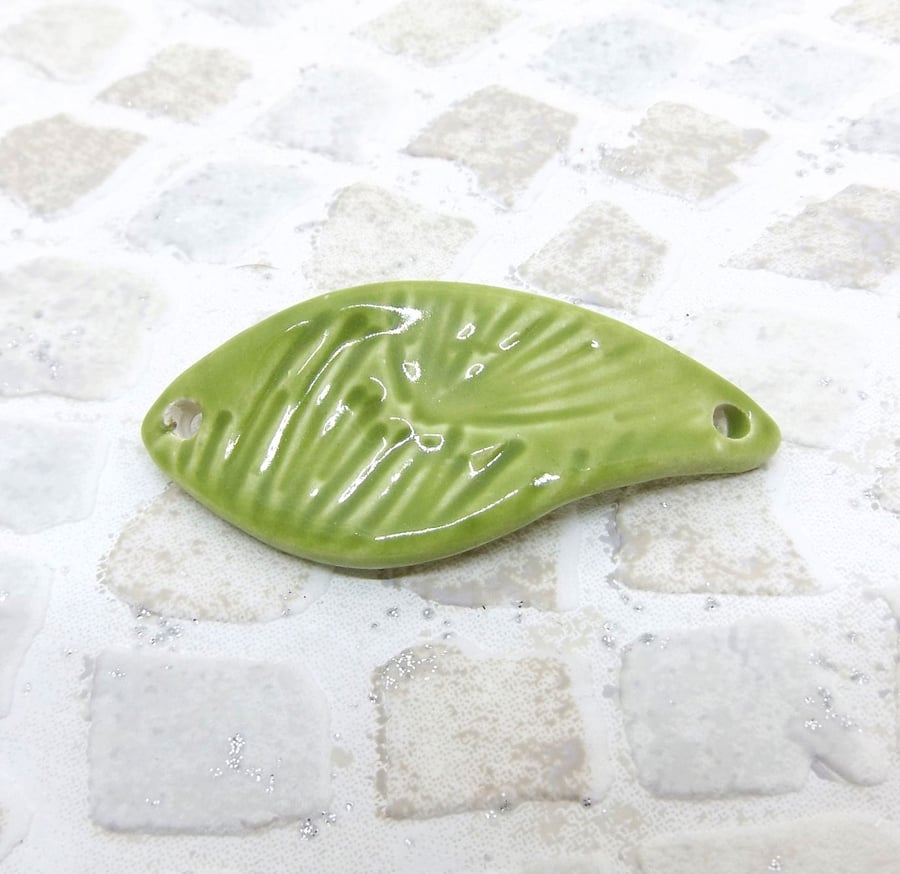 Handmade Chartreuse Green Leaf Shaped Ceramic Bracelet Connector 