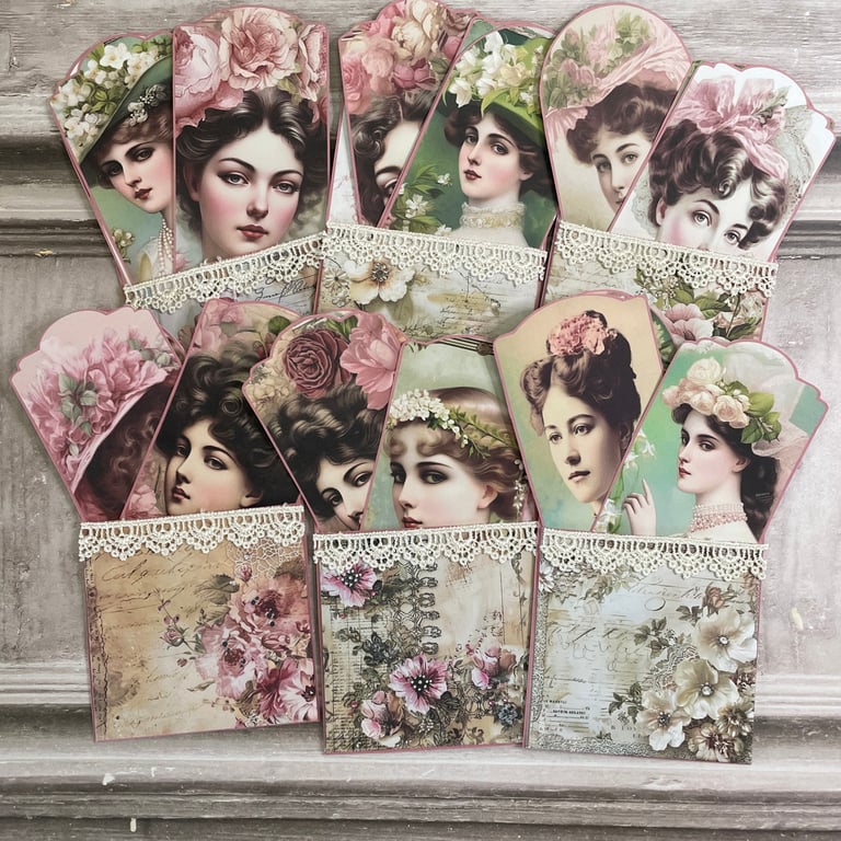 Ephemera -  Set of Tags & Pockets - Vintage Ladies by Carolee Crafts  PB8 0048