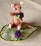 Bramble, a tiny jointed mouse on a silk leaf with beaded blackberries. - Image 2