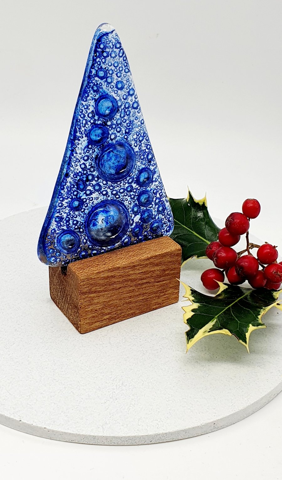 Fused Glass Bubble Tree & Wooden Stand