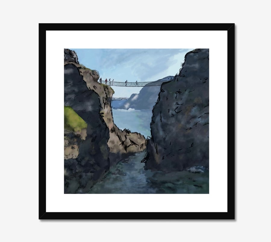 Scenic landscape Art Print “Carrick-a-rede rope bridge “, Box framed and Mounted