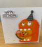 Handmade Monster Birthday Card Pizza Party Design