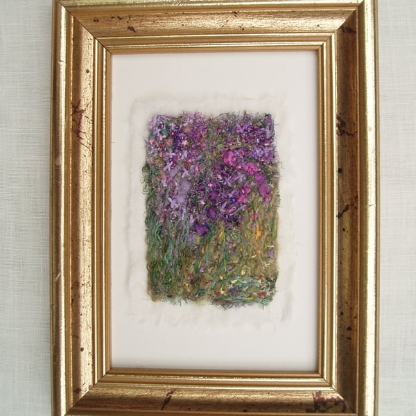 ART TEXTILE PICTURE STITCHED EMBROIDERED GARDEN ART IMPRESSION