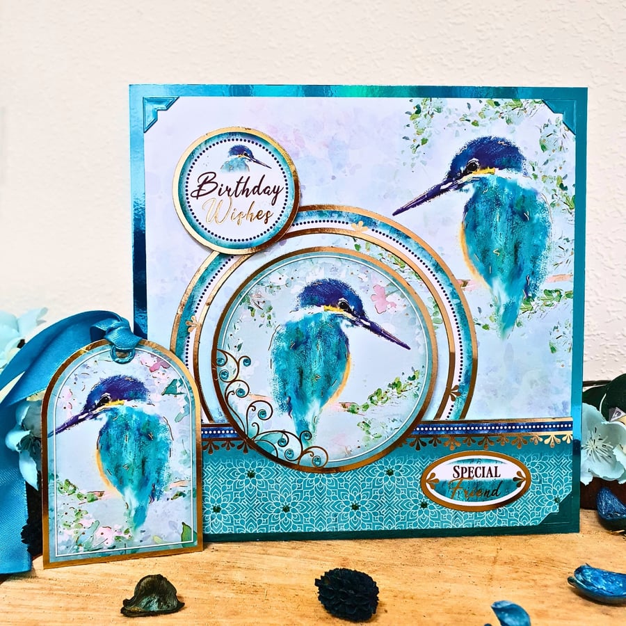 Kingfisher Keepsake Birthday Card & Gift Tag For A Special Friend With Verse