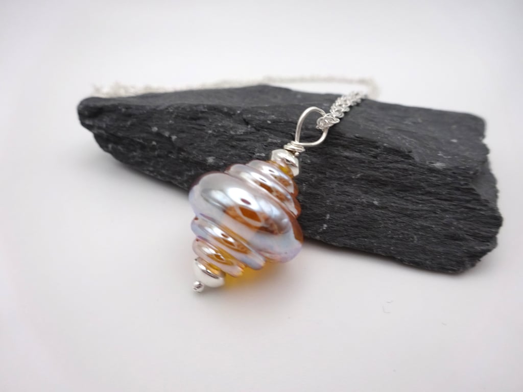 gold lampwork glass pendant necklace