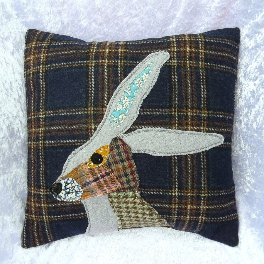 Hare Cushion. Scrappy Hare. Wool Cushion, wit... Folksy