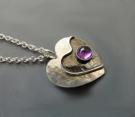 Sterling Silver Heart Necklace with Amethyst, N7