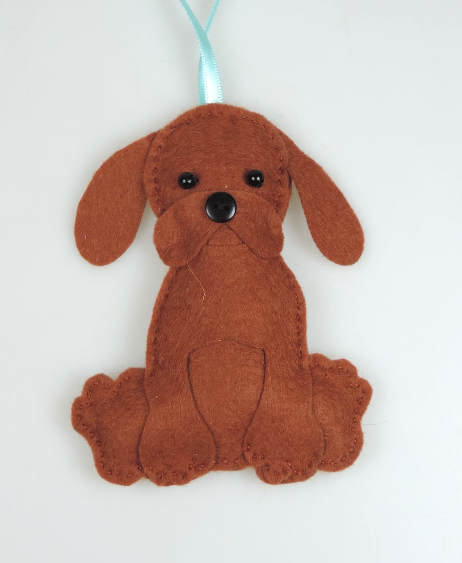 Handmade Felt Kawaii Brown Puppy Dog, Hanging Decoration, Twig Tree Dog Lovers 
