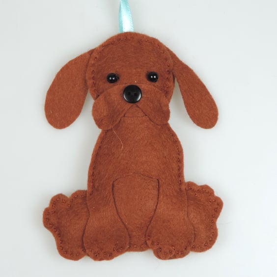 Handmade Felt Kawaii Brown Puppy Dog, Hanging Decoration, Twig Tree Dog Lovers 