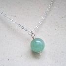 Green Aventurine Necklace, Sterling Silver Cable Chain With Gemstone Pendant