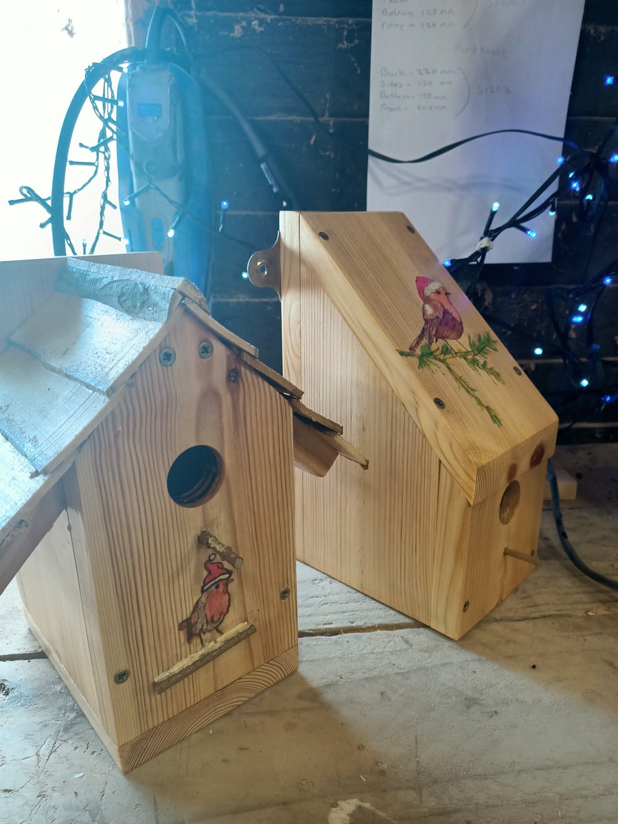 Special order of Christine Christmas bird boxes with hand pyrography