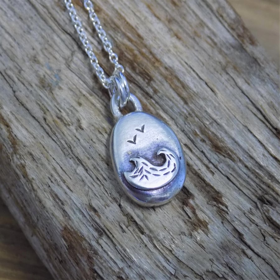 Sterling silver ocean wave nugget pendant 