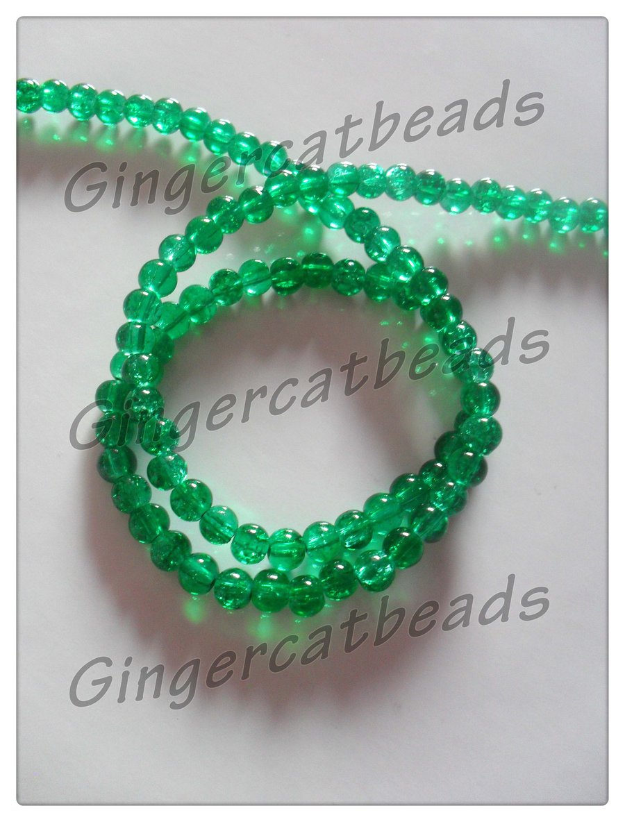 100 x Crackle Glass Beads - Round - 4mm - Green