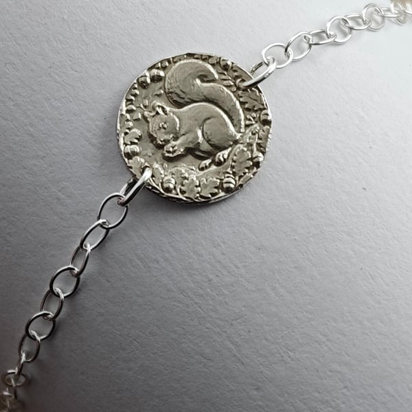 Squirrel Engraved Sterling Silver Coin Bracelet