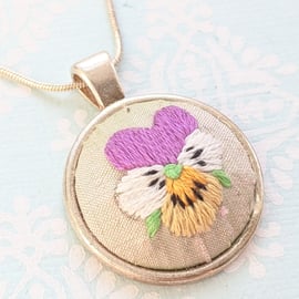 Viola embroidered necklace pendant