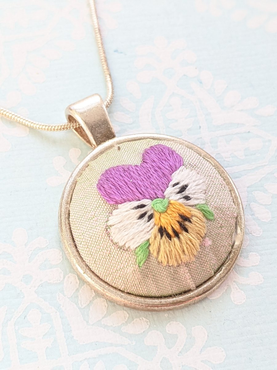 Viola embroidered necklace pendant