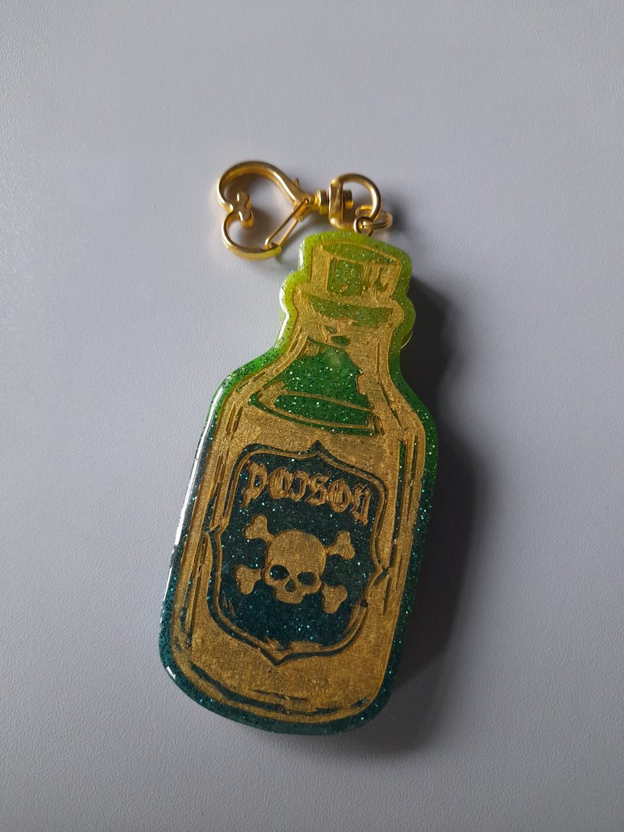 Resin Poison Bottle Keyring - Green Ombre