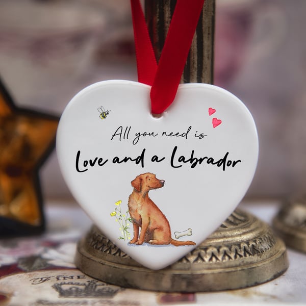 Love and a Labrador Fox Red Ceramic Heart