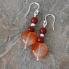 Carnelian Heart and Sterling Silver Drop Earrings