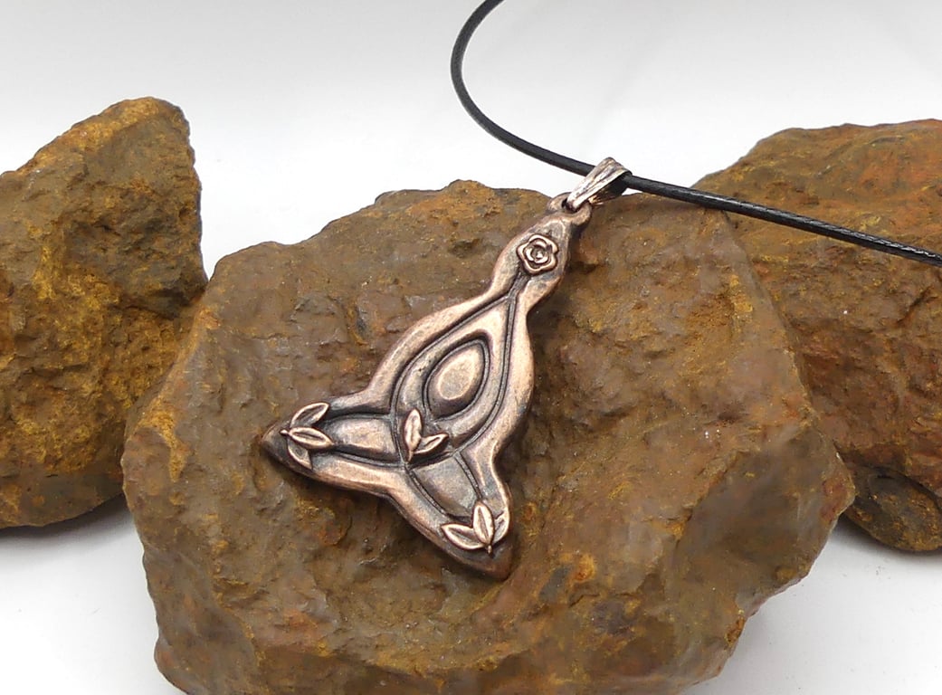 Recycled Copper Celtic Motherhood Pendant with Leaves and Flower Necklace.