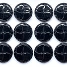 Bags of 12 Quartered Design Buttons, 20mm Wide, Black Glossy Finish