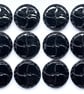 Bags of 12 Quartered Design Buttons, 20mm Wide, Black Glossy Finish