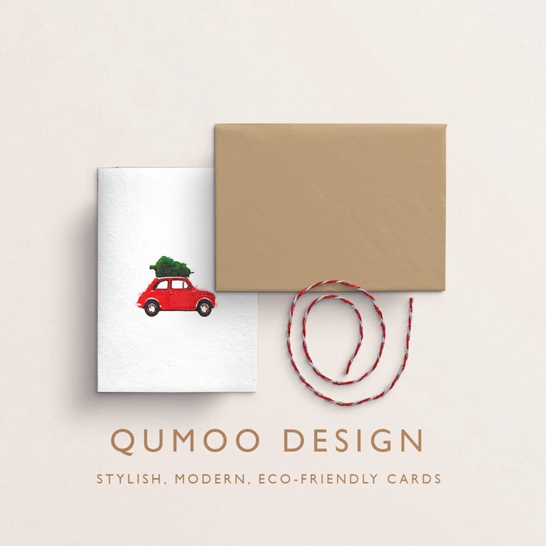 Christmas card Tree and Car Card Cards watercolour style (QM220)