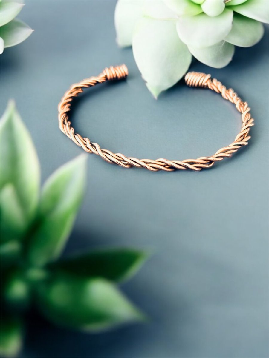 Oxidised Copper Twist Bangle, Unisex, Large, Adjustable 