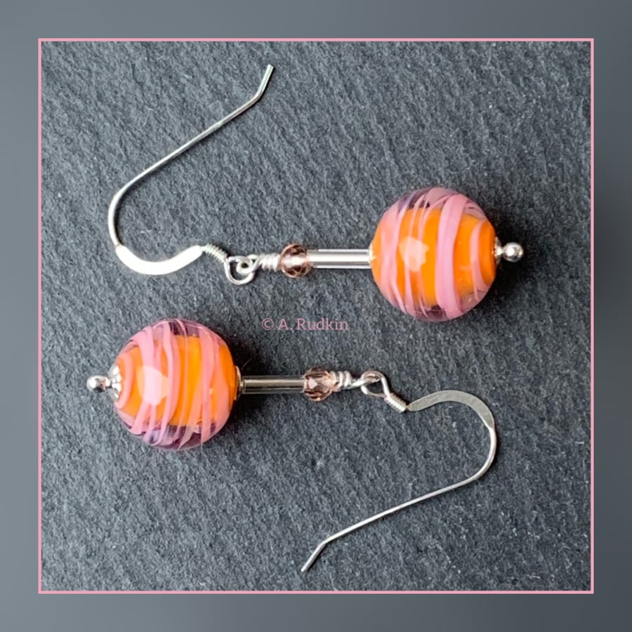 925 sterling silver - lampwork glass beads - dangle earrings - by amanda rudkin