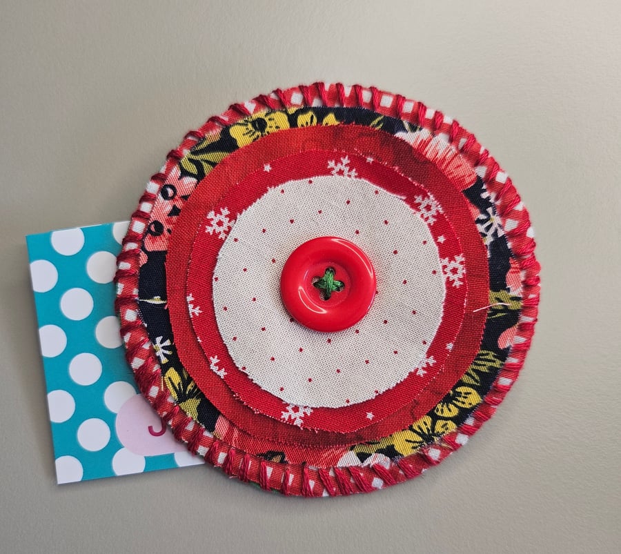 Red Rustic material brooch