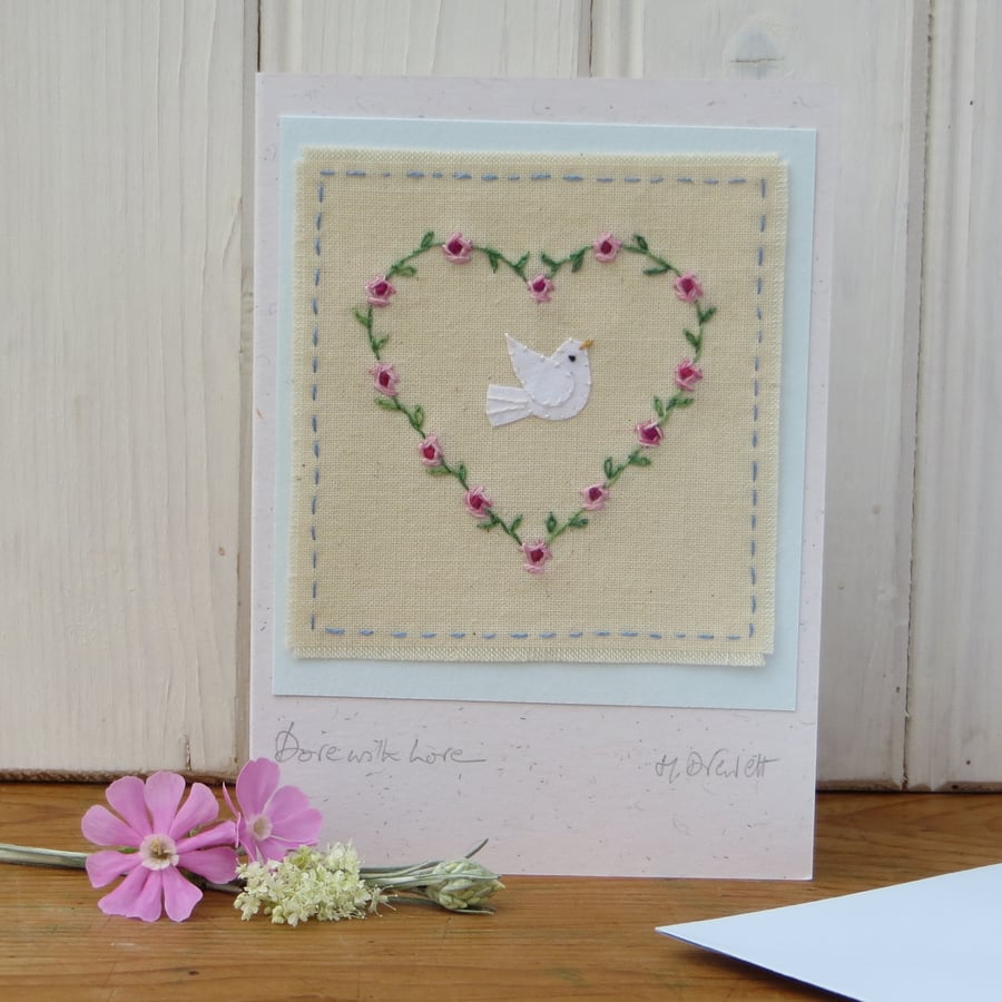 Dove with Love, hand-stitched, special little card to keep, for any occasion