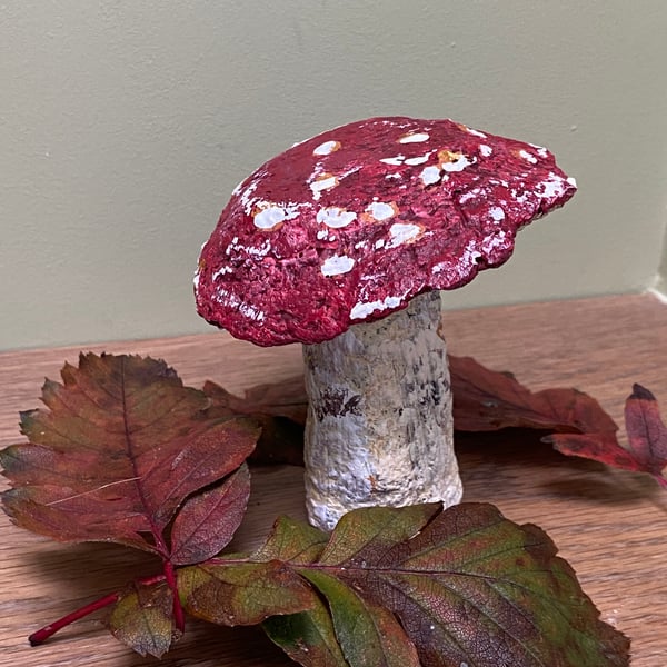 Fly Agaric Toadstool Rustic Fairy-core Recycled paper mache Mushroom Sculpture 