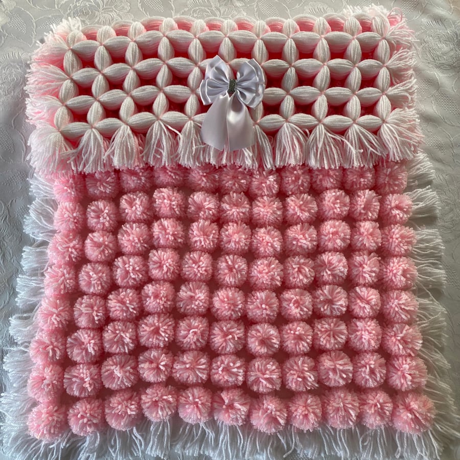 Handmade Baby Pom pom Blanket Pram Topper - Folksy