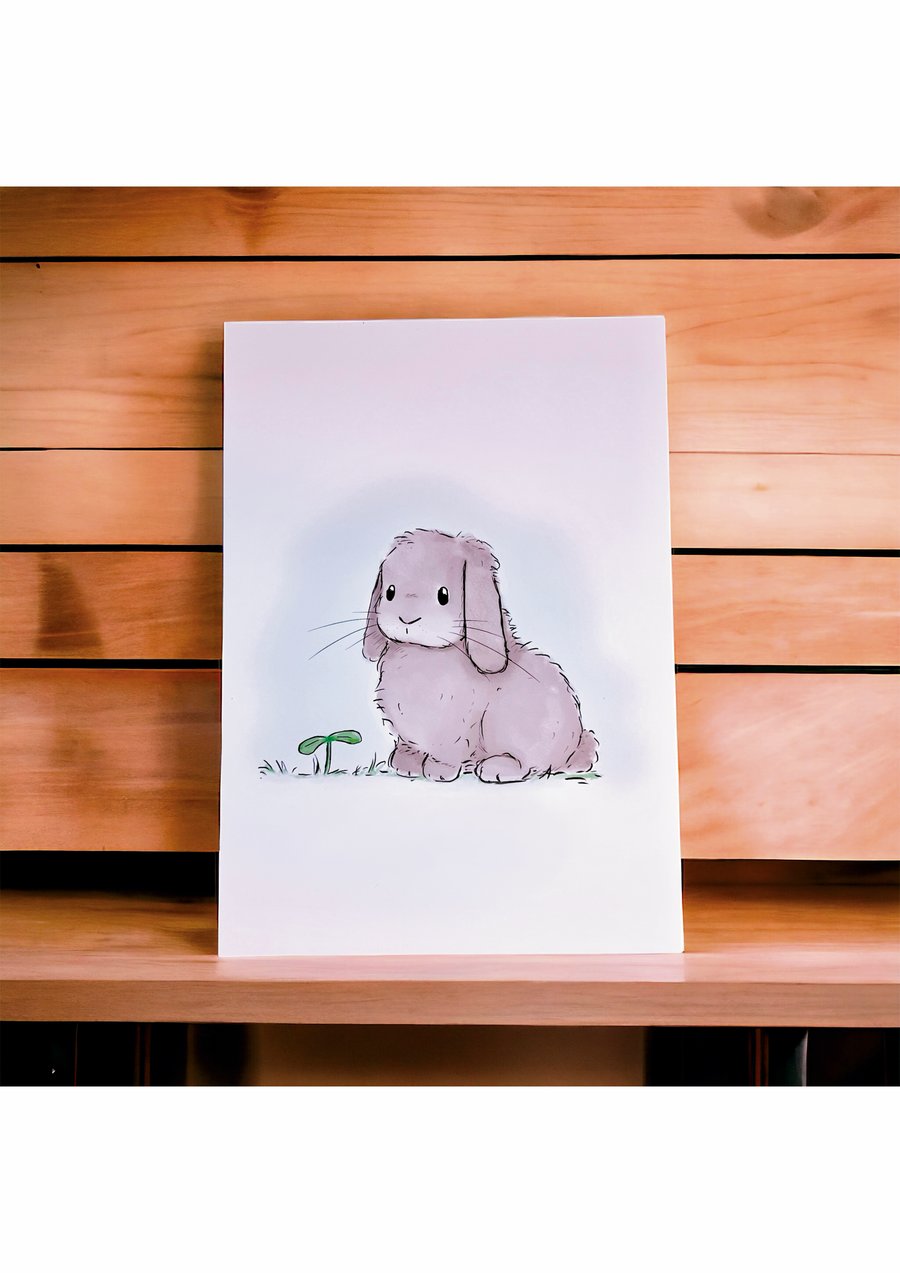 ‘Thoughtful bunny’ rabbit art print 
