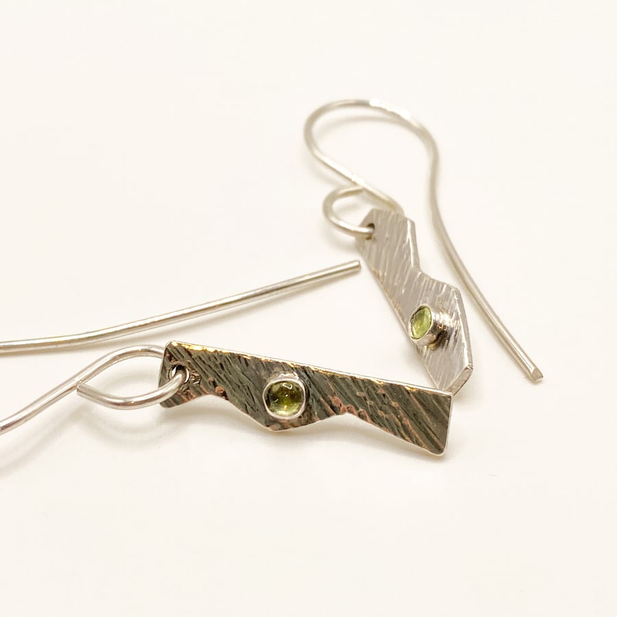 Peridot Gemstone Sterling Silver Dangle Earrings 